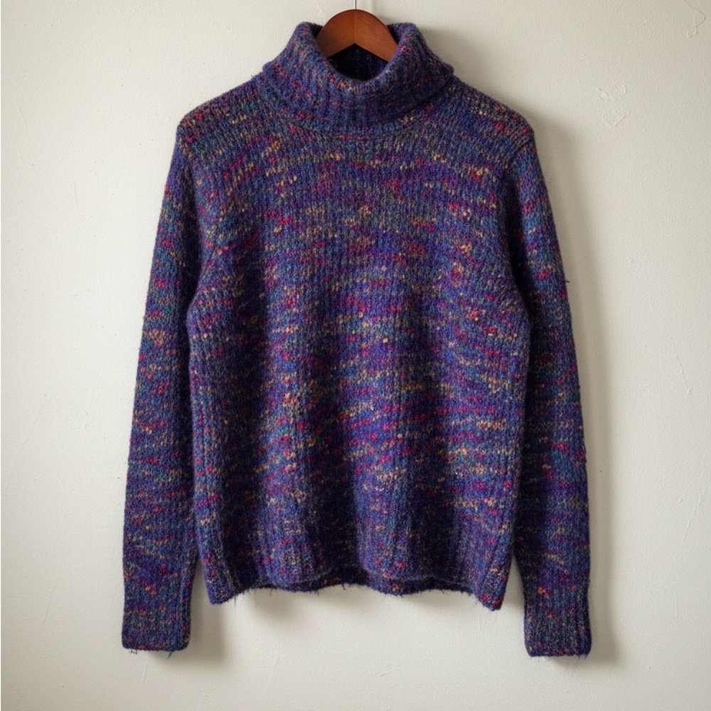 VTG Mohair CHU Multicolor Blend Fuzzy Knit Sweater S Purple Pink Boho Grunge